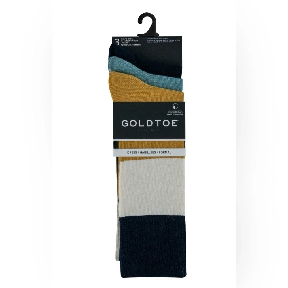 GoldToe Edition Mens Comfort Top Flat Crew Socks Assorted, 3 Pack